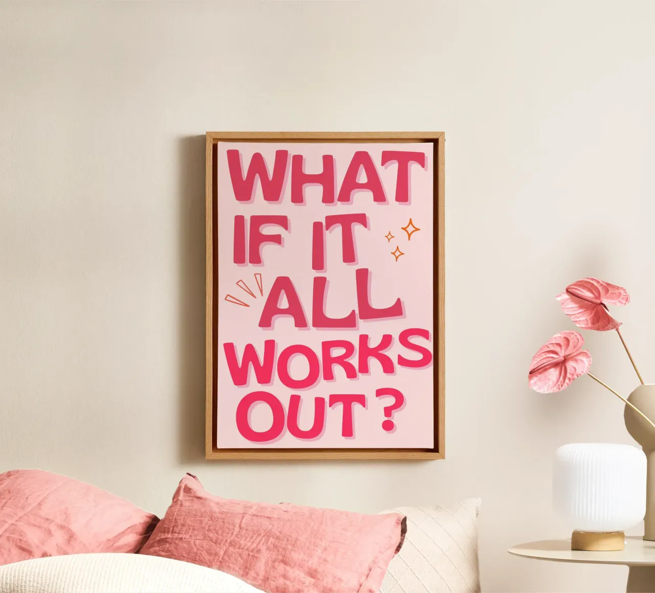 "What If It All Works Out?" Positive Quote Pink Art canvas by NorwesClub