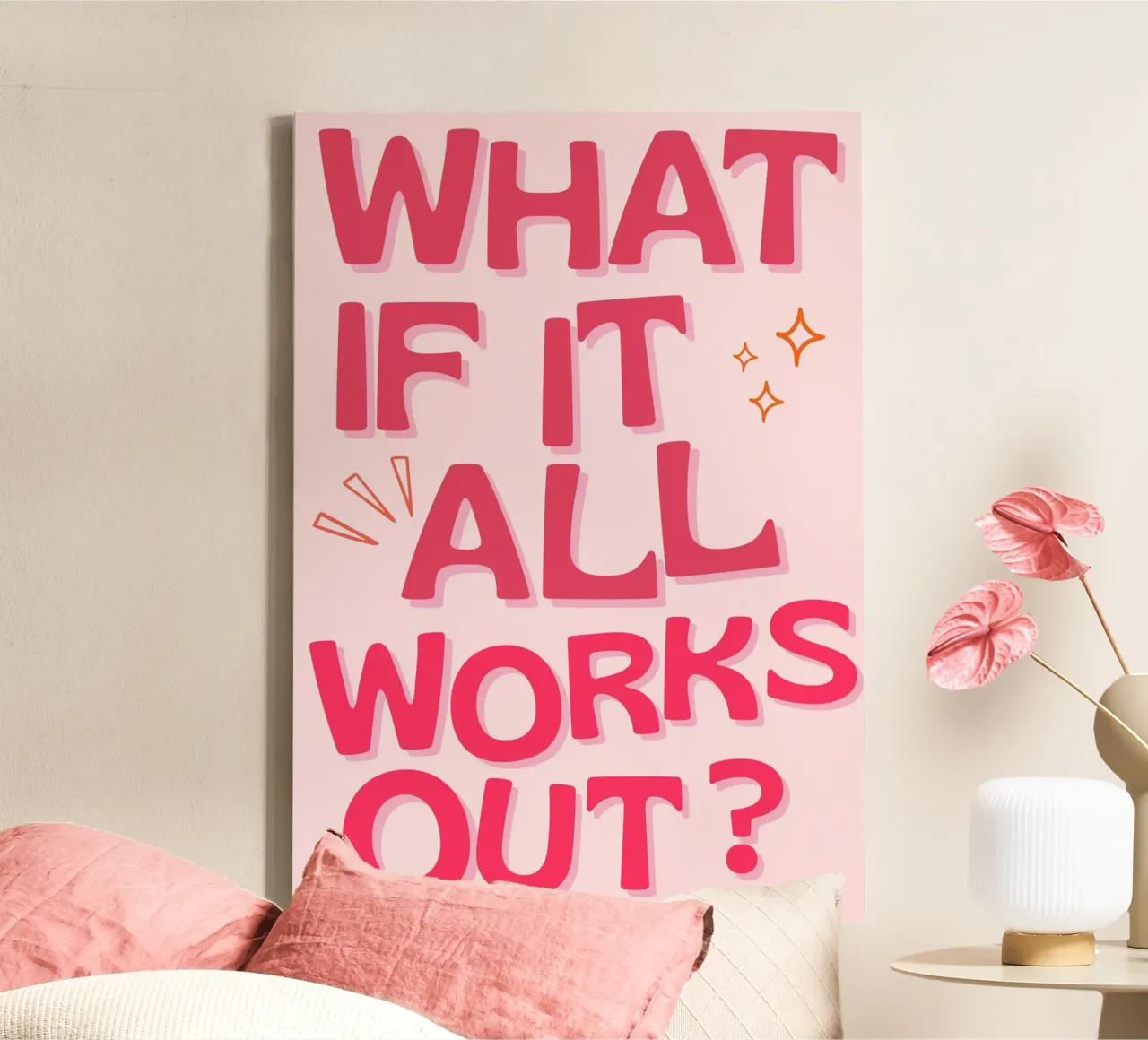 "What If It All Works Out?" Positive Quote Pink Art canvas by NorwesClub