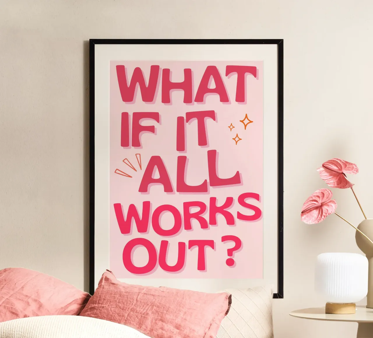 "Was, wenn alles gut geht?" Positives Zitat Rosa Kunst Hahnemühle von NorwesClub