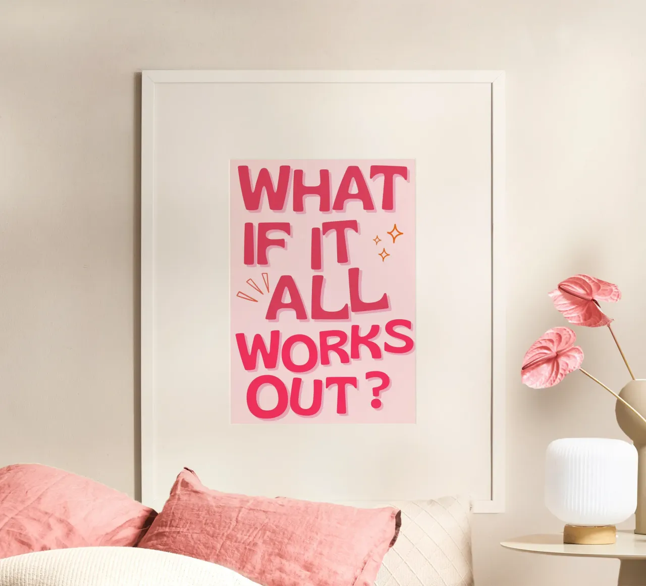 "Was, wenn alles gut geht?" Positives Zitat Rosa Kunst Hahnemühle von NorwesClub