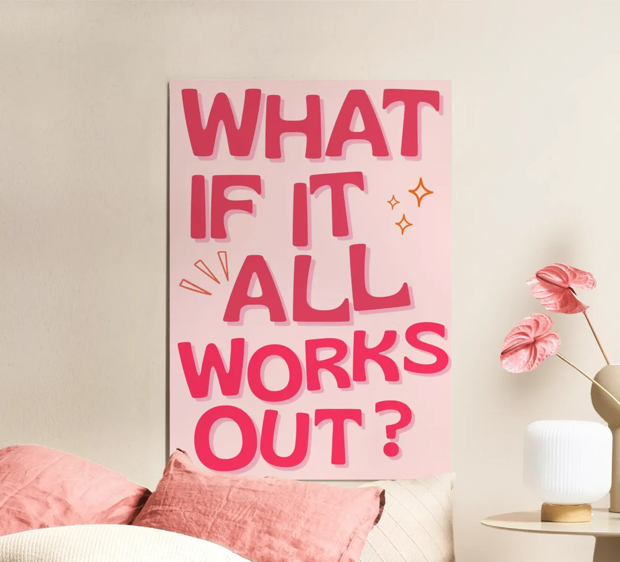 "Was, wenn alles gut geht?" Positives Zitat Rosa Kunst Hahnemühle von NorwesClub