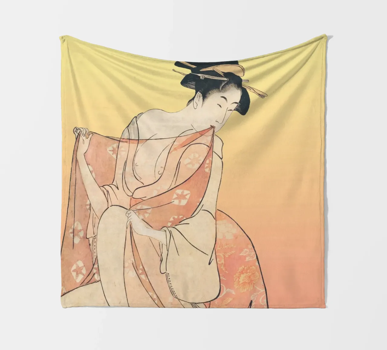 Kimono Cuddle | Press Play Art Print Remix | Donna con gatto coperta in pile da Press Play Art Prints