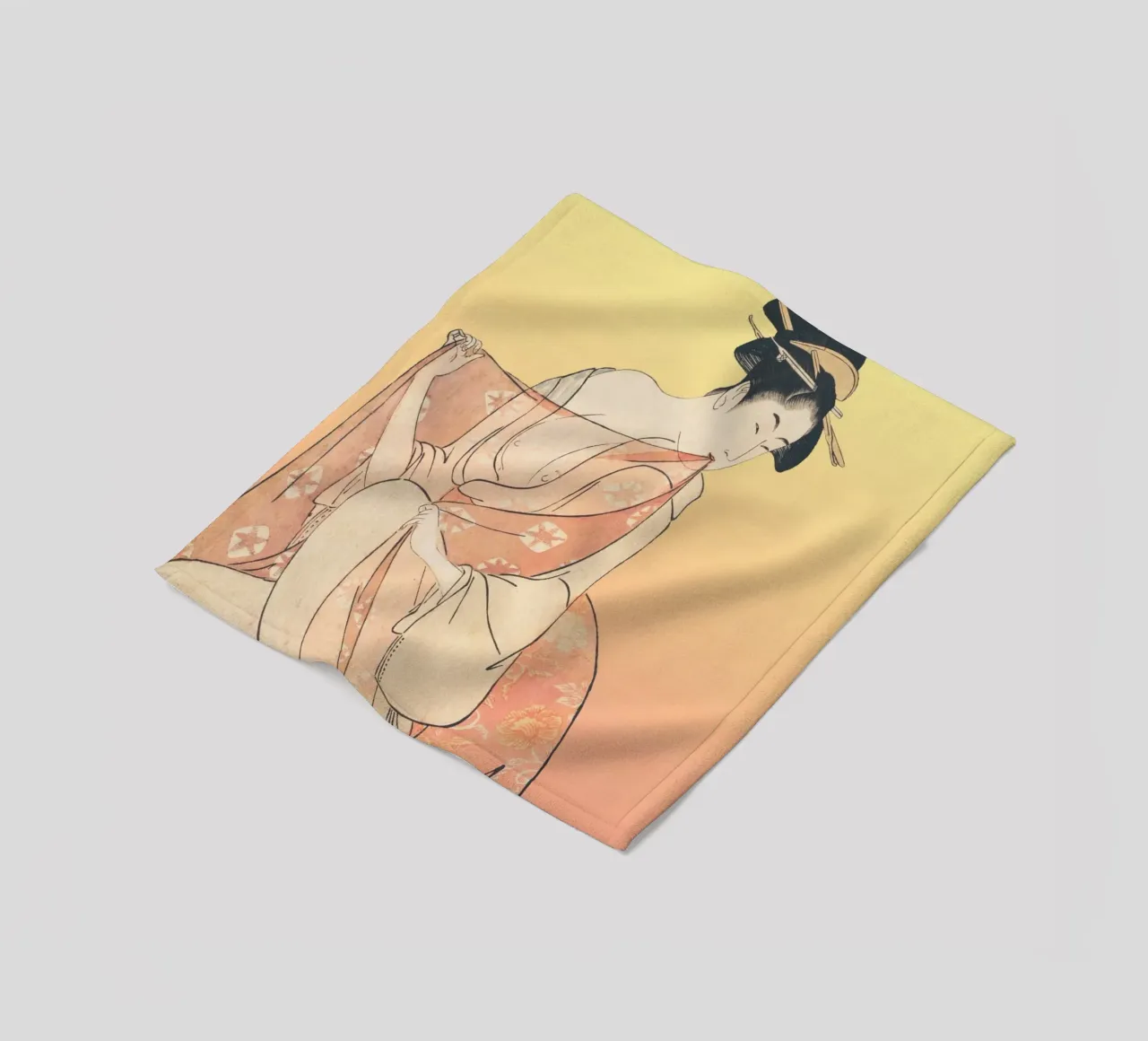 Kimono Cuddle | Press Play Art Print Remix | Donna con gatto coperta in pile da Press Play Art Prints