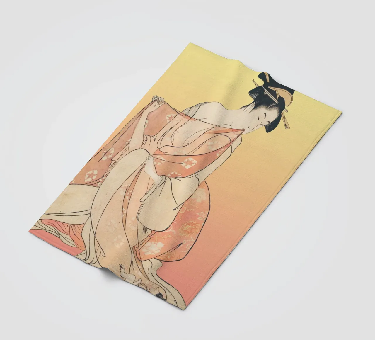 Kimono Cuddle | Press Play Art Print Remix | Donna con gatto coperta in pile da Press Play Art Prints
