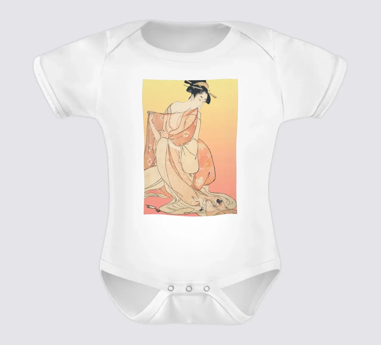Kimono Cuddle | Press Play Art Print Remix | Donna con gatto body neonato maniche corte da Press Play Art Prints