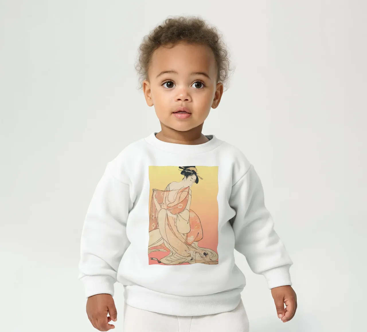 Kimono Cuddle | Press Play Art Print Remix | Donna con gatto felpa neonato da Press Play Art Prints