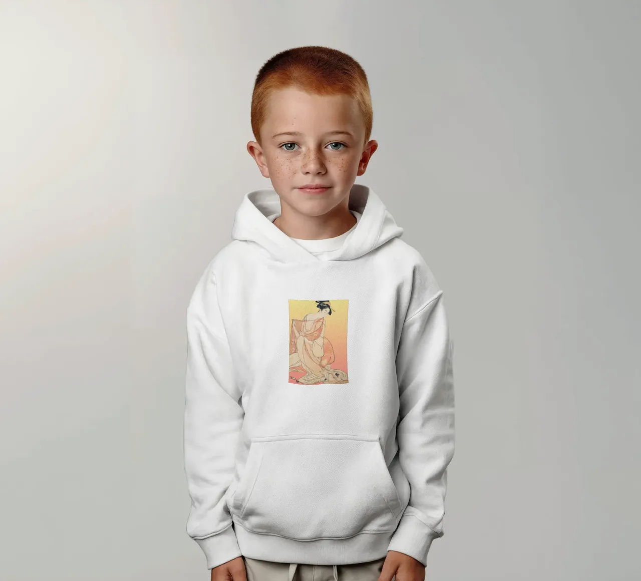 Kimono Cuddle | Press Play Art Print Remix | Donna con gatto felpa bambino con cappuccio da Press Play Art Prints