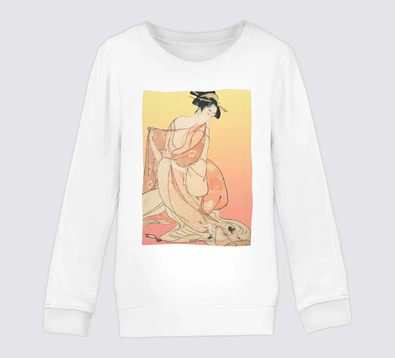 Kimono Cuddle | Press Play Art Print Remix | Donna con gatto felpa bambino da Press Play Art Prints
