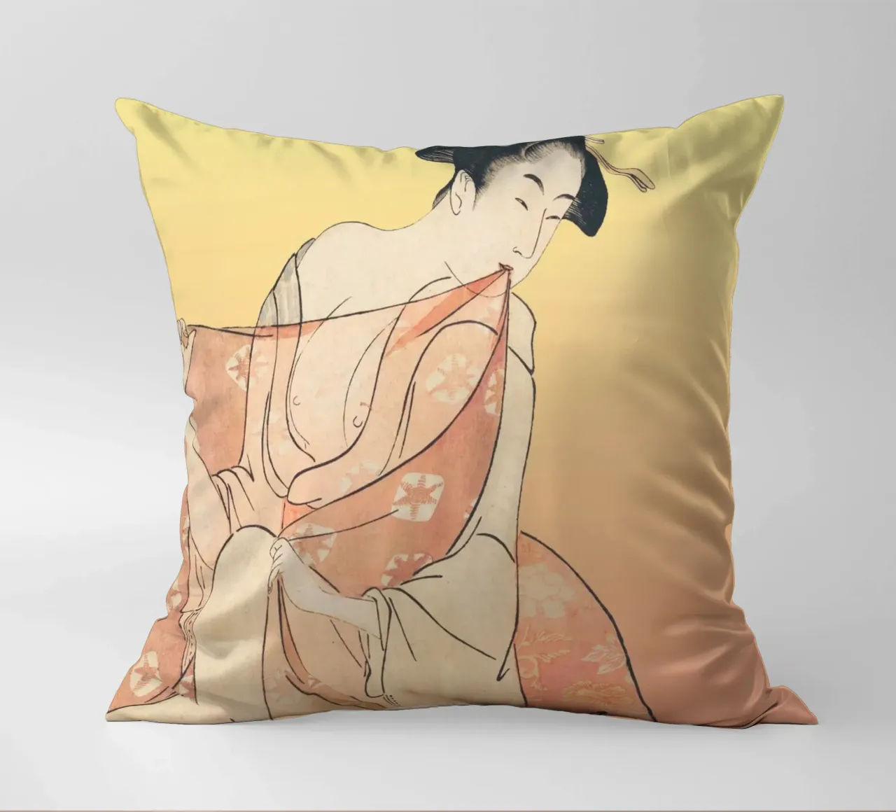 Kimono Cuddle | Press Play Art Print Remix | Donna con gatto cuscino da Press Play Art Prints