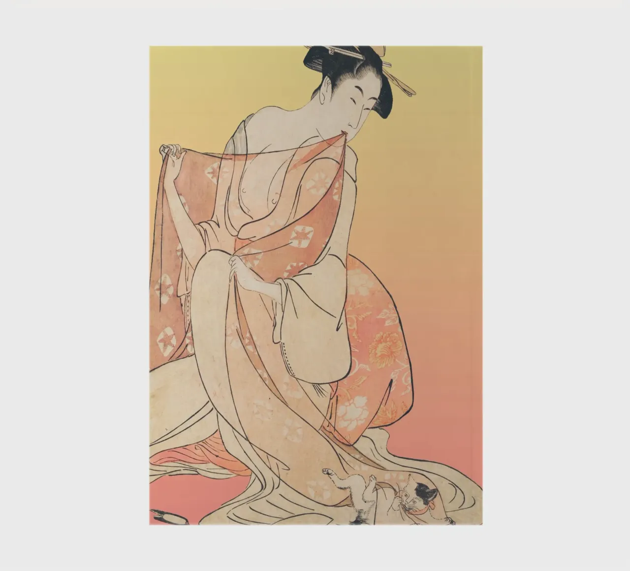 Kimono Cuddle | Press Play Art Print Remix | Woman With Cat notebook by Press Play Art Prints