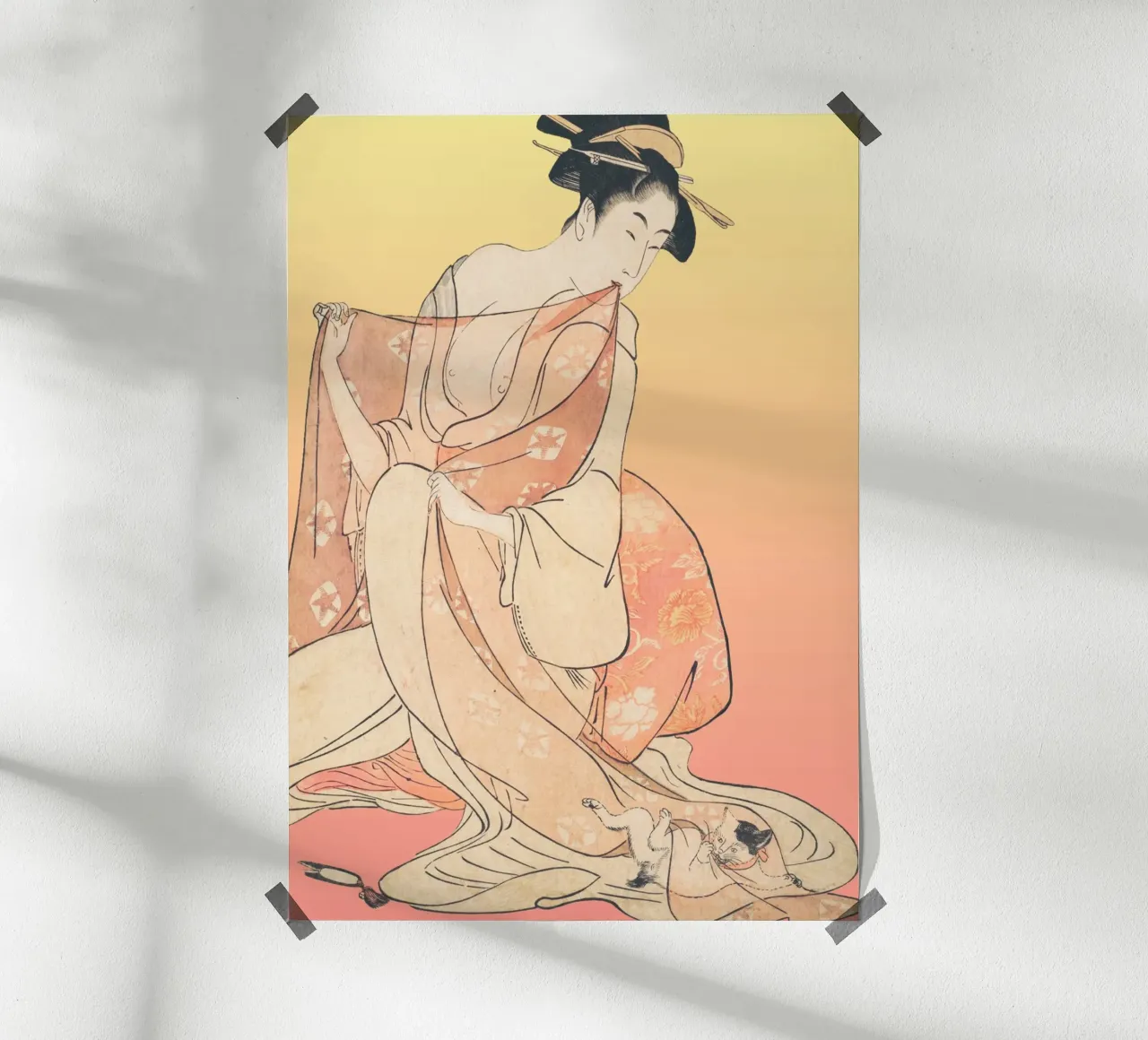 Kimono Cuddle | Press Play Art Print Remix | Donna con gatto carta hahnemühle da Press Play Art Prints
