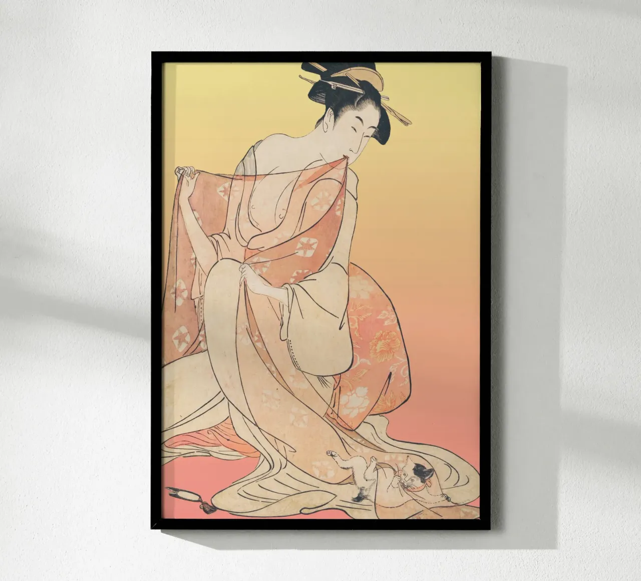 Kimono Cuddle | Press Play Art Print Remix | Donna con gatto carta hahnemühle da Press Play Art Prints
