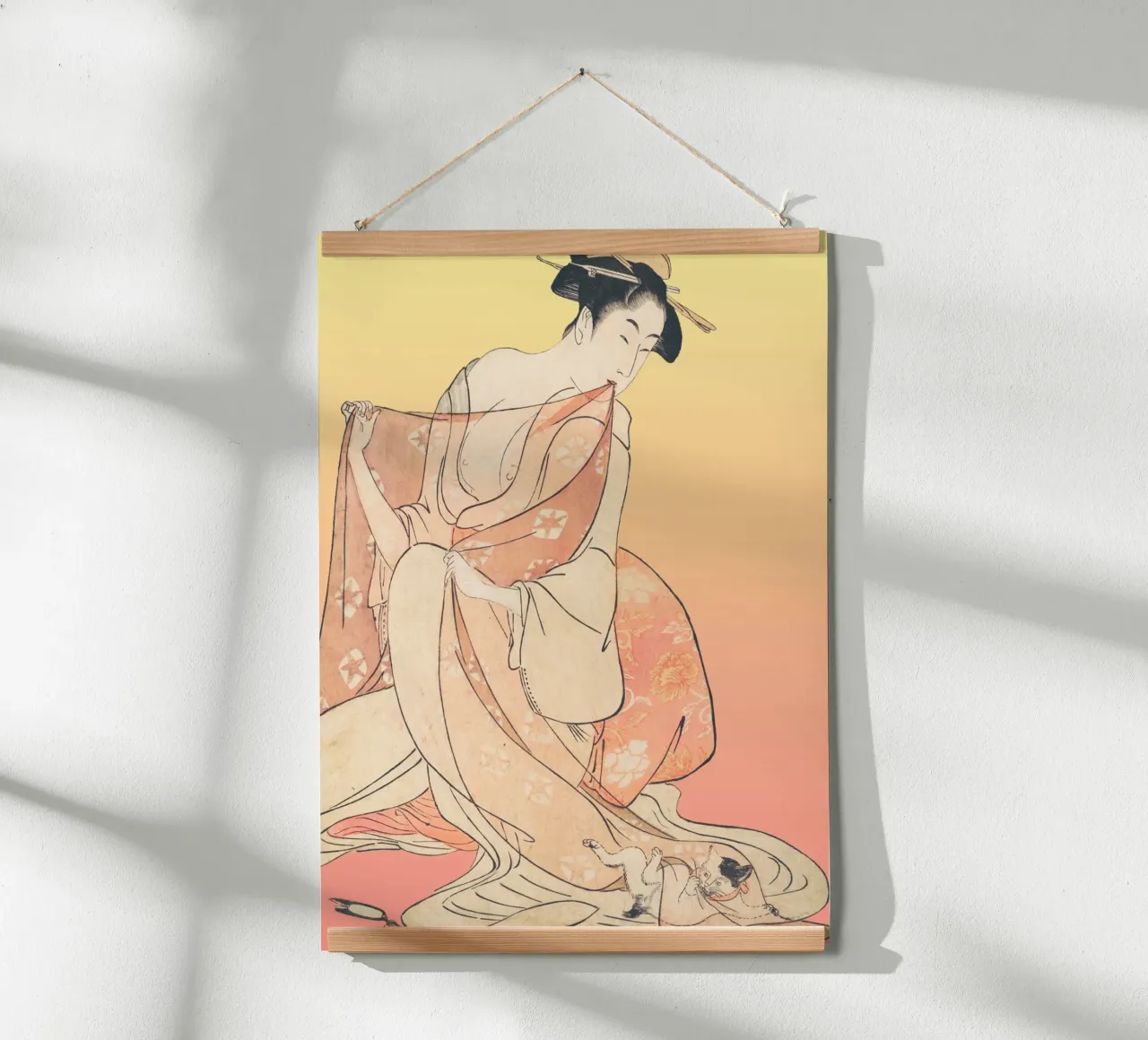 Kimono Cuddle | Press Play Art Print Remix | Donna con gatto carta hahnemühle da Press Play Art Prints