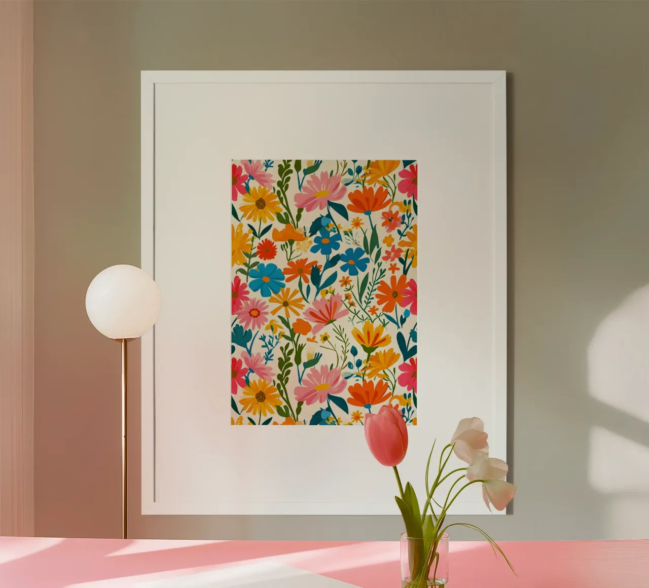 Vibrant Folk Art Floral Pattern | Modern Eclectic Botanical poster con marco de aluminio de NorwesClub