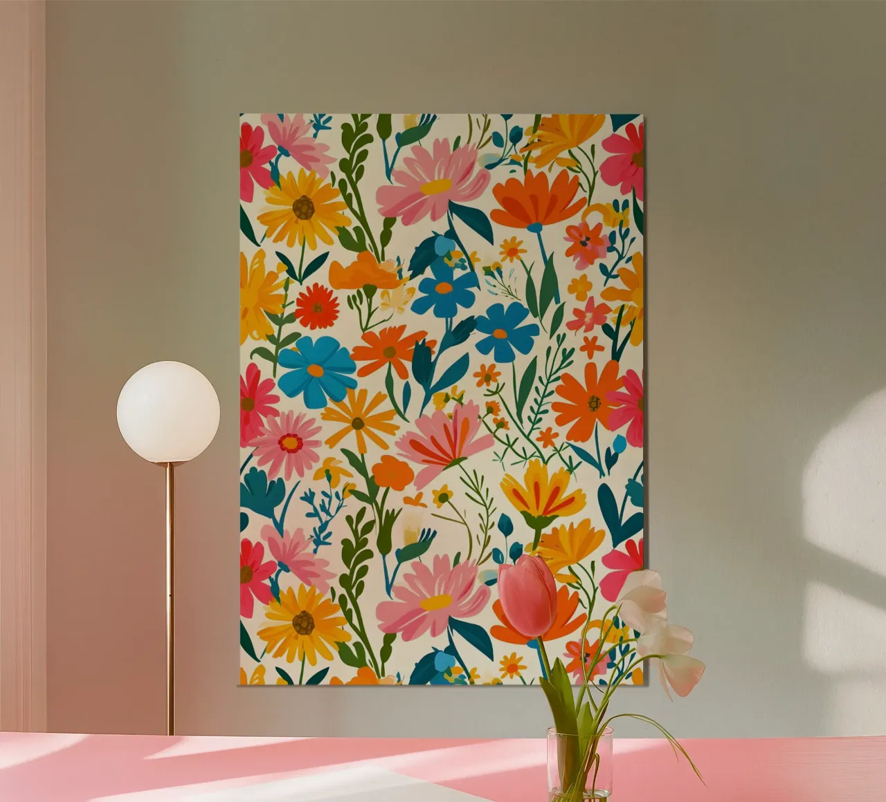 Vibrant Folk Art Floral Pattern | Modern Eclectic Botanical poster con marco de aluminio de NorwesClub
