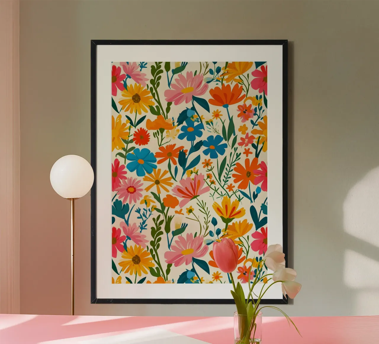 Vibrant Folk Art Floral Pattern | Modern Eclectic Botanical poster con marco de aluminio de NorwesClub