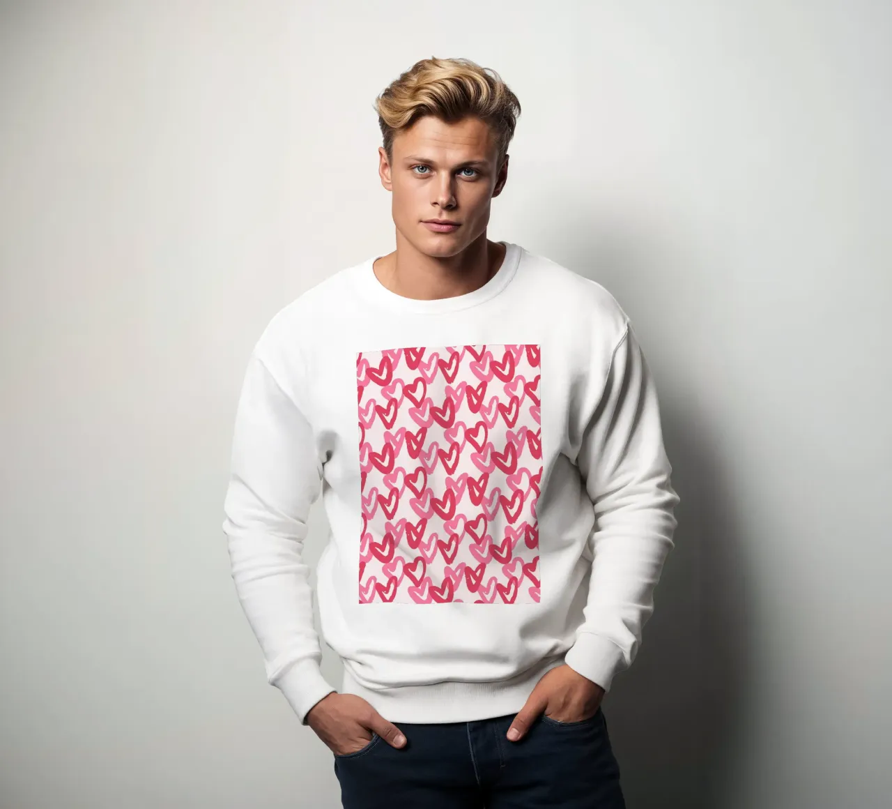 Abstract Pink Hearts Pattern | Expressive Love Art Print sweatshirt by NorwesClub
