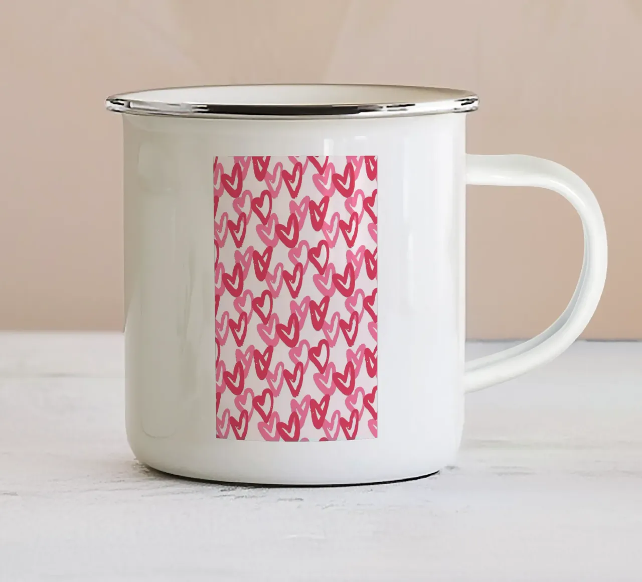 Abstract Roze Harten Patroon | Expressieve Liefdes Kunstdruk emaille mok van NorwesClub