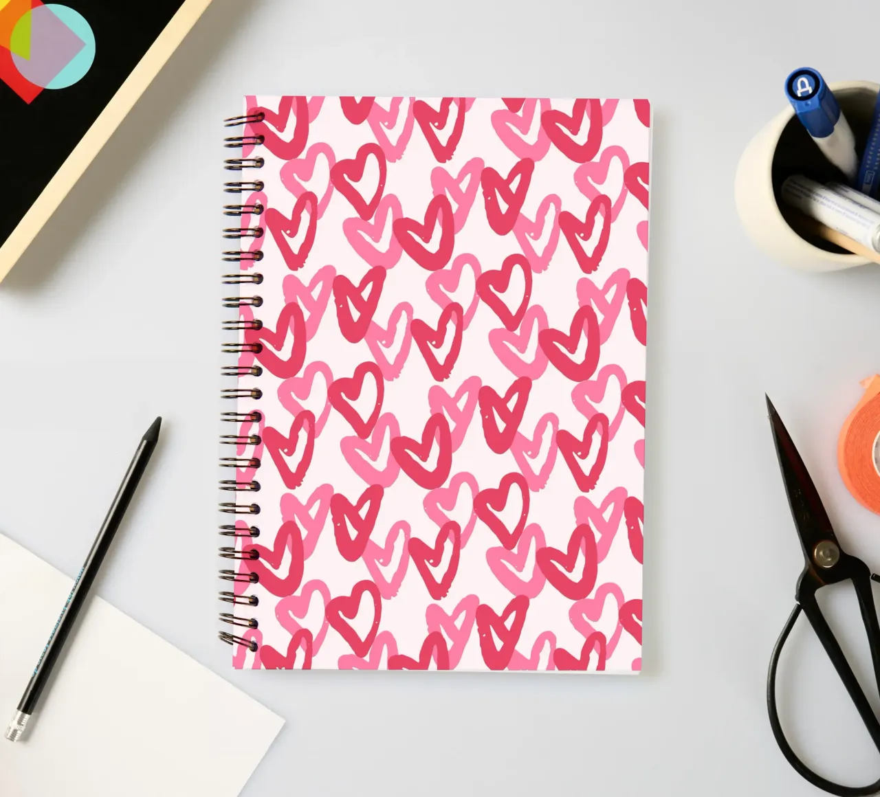 Abstract Pink Hearts Pattern | Expressive Love Art Print spiral notebook by NorwesClub