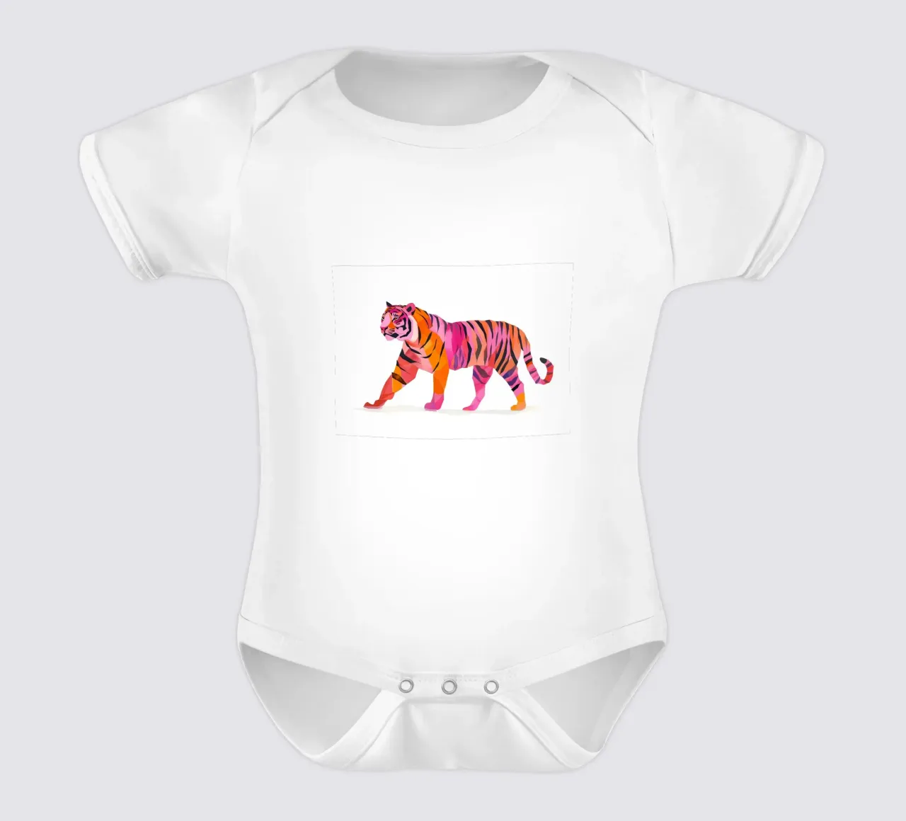 Abstract Roze & Oranje Tijger | Pop Art Wilde Dieren Print babyrompertje korte mouwen van NorwesClub