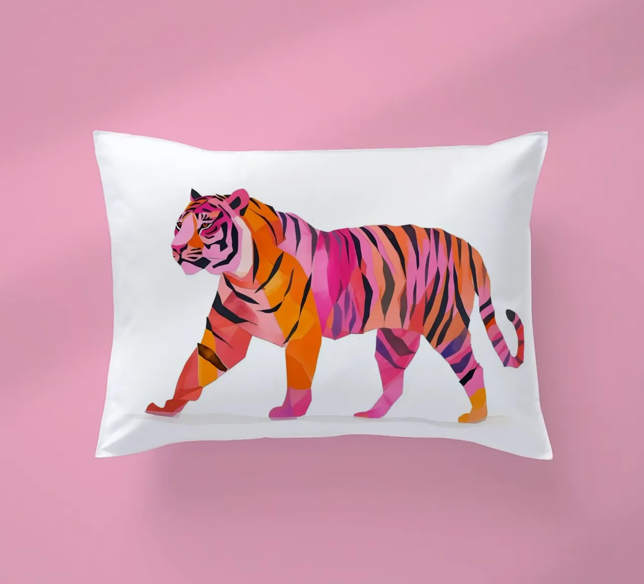 Abstract Roze & Oranje Tijger | Pop Art Wilde Dieren Print kussen van NorwesClub