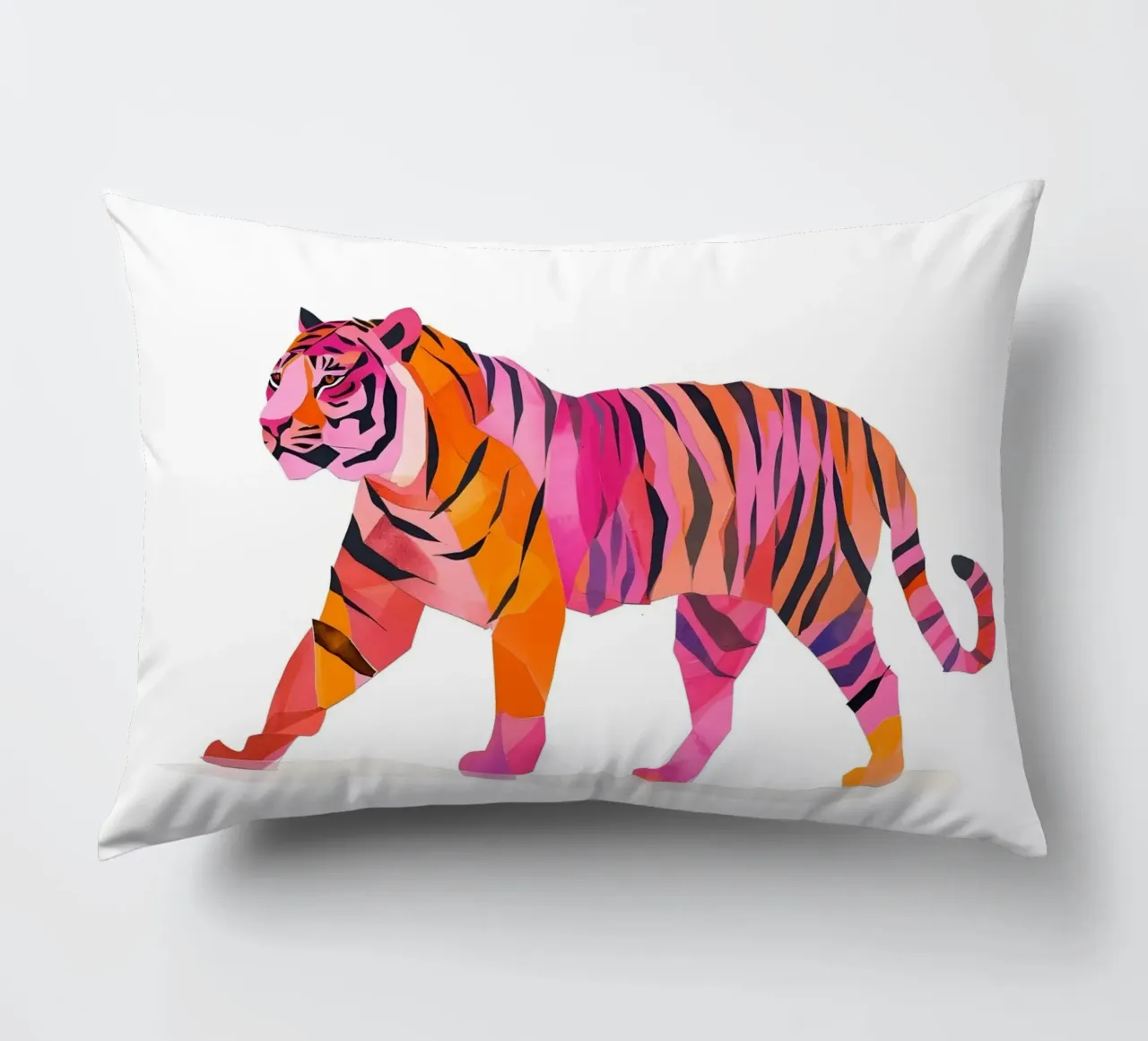 Abstract Roze & Oranje Tijger | Pop Art Wilde Dieren Print kussen van NorwesClub