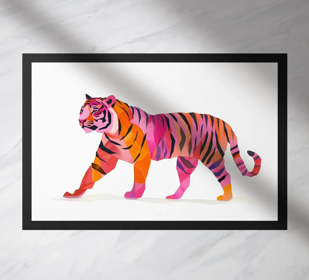 Abstract Pink & Orange Tiger | Pop Art Wild Animal Print doormat by NorwesClub