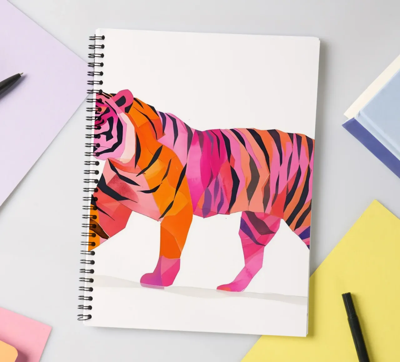 Abstract Pink & Orange Tiger | Pop Art Wild Animal Print spiral notebook by NorwesClub