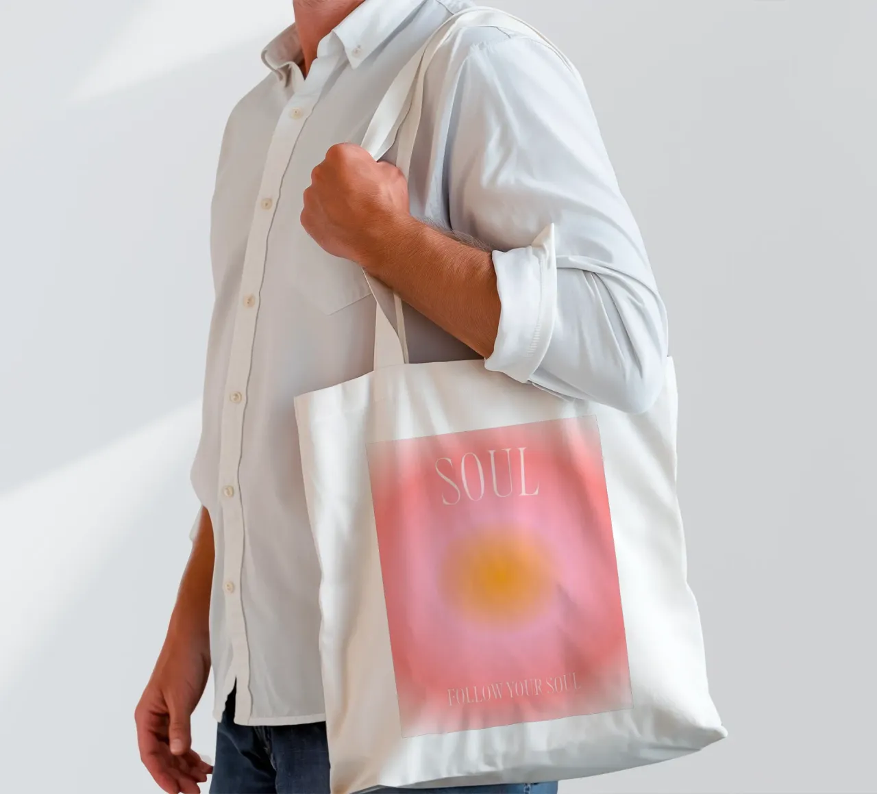 "Segui la tua anima" Aura Gradiente | Rosa Arancione Spirituale Pri borsa in juta da NorwesClub