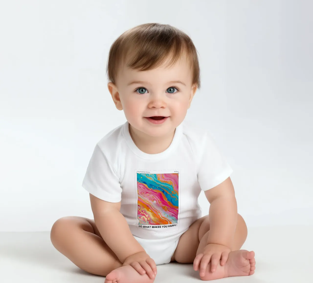 "Do What Makes You Happy" Psychedelic Fluid Art Print short-sleeve baby romper by NorwesClub