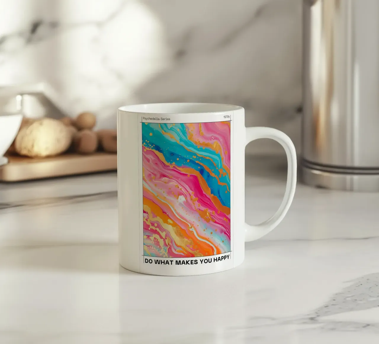 "Do What Makes You Happy" Psychedelic Fluid Art Print ceramic mug by NorwesClub