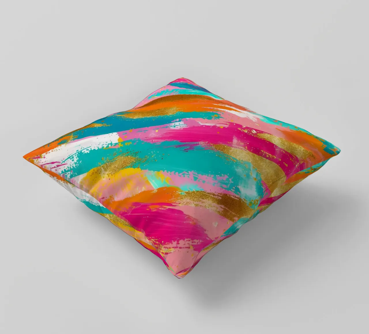 Tratti astratti in oro e neon - Pop Art dalla texture vibrante cuscino da NorwesClub