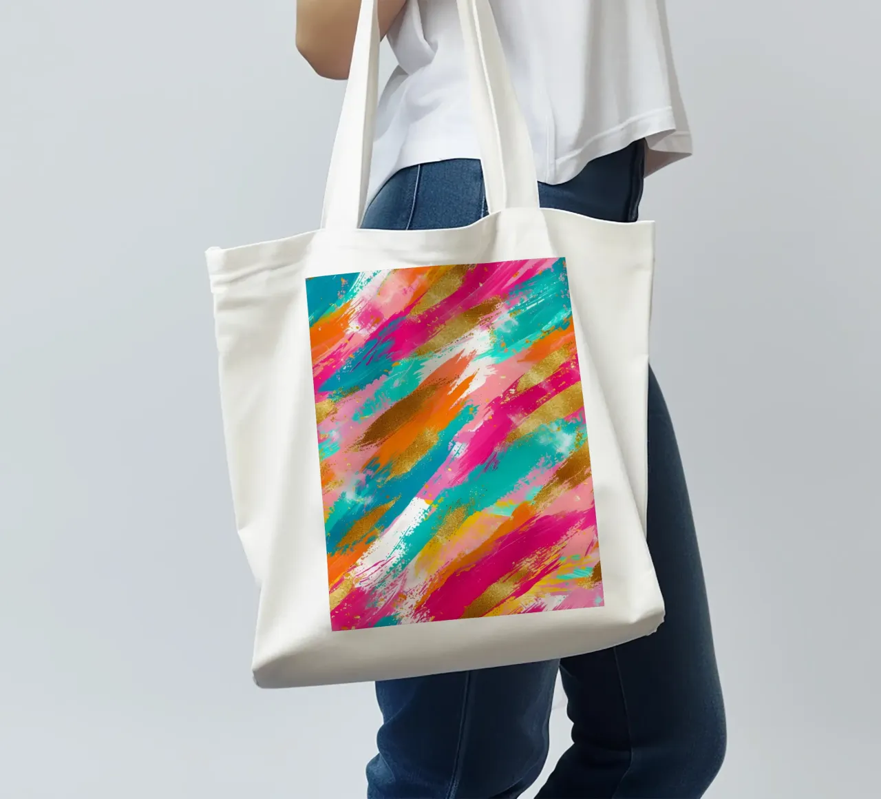Abstract Gold & Neon Strokes | Vibrant Textured Pop Art tote bag by NorwesClub