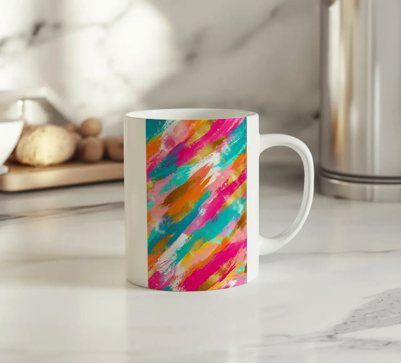 Tratti astratti in oro e neon - Pop Art dalla texture vibrante tazza in ceramica da NorwesClub