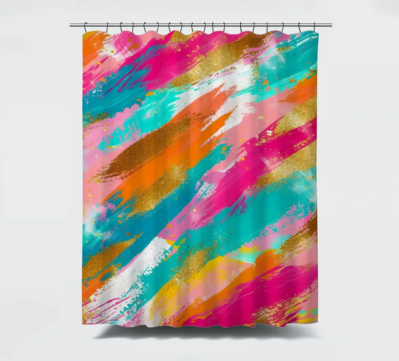 Abstracte goudkleurige en neonkleurige strepen | levendige getextureerde pop-art douchegordijn van NorwesClub