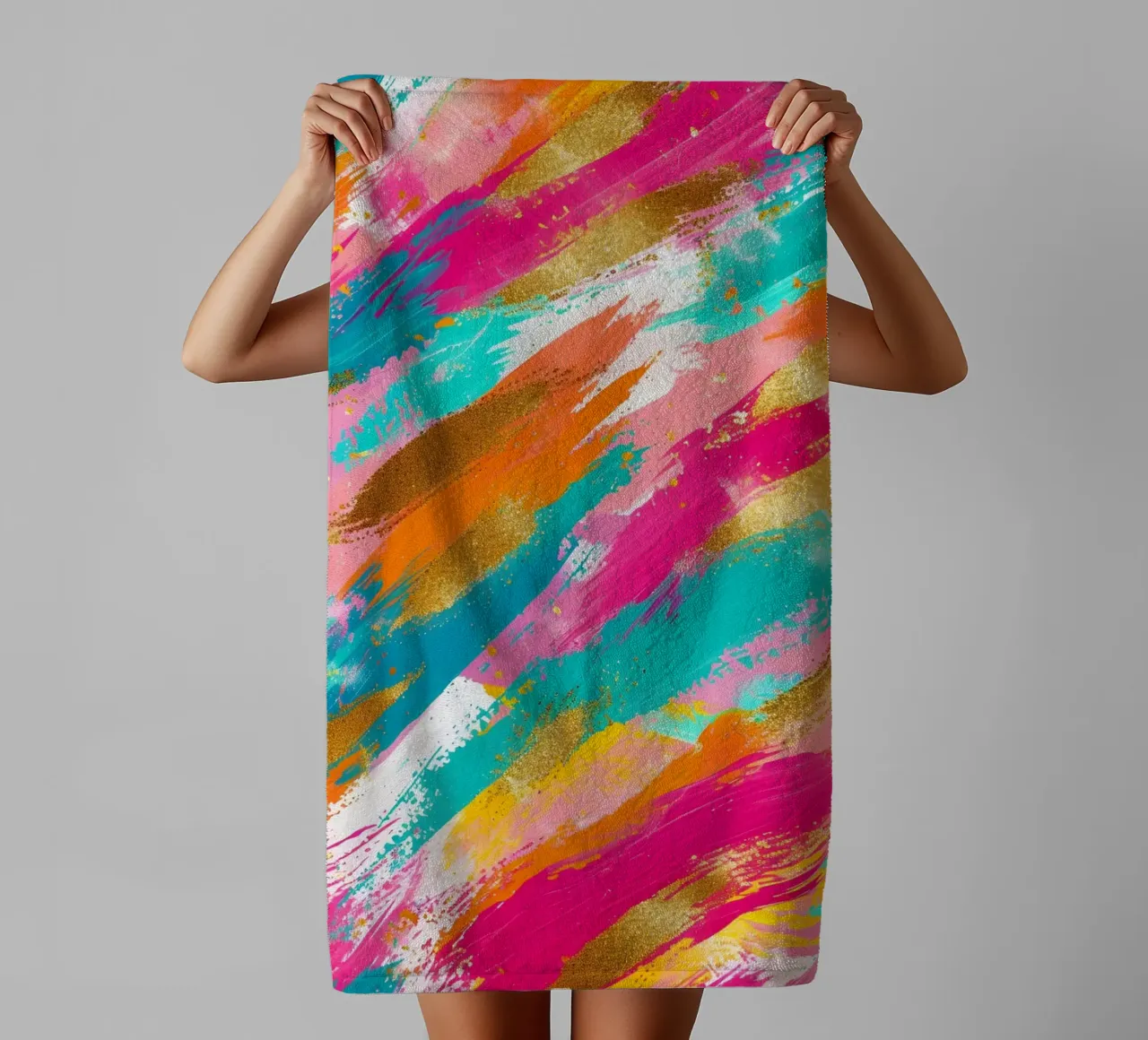 Tratti astratti in oro e neon - Pop Art dalla texture vibrante asciugamano da bagno da NorwesClub