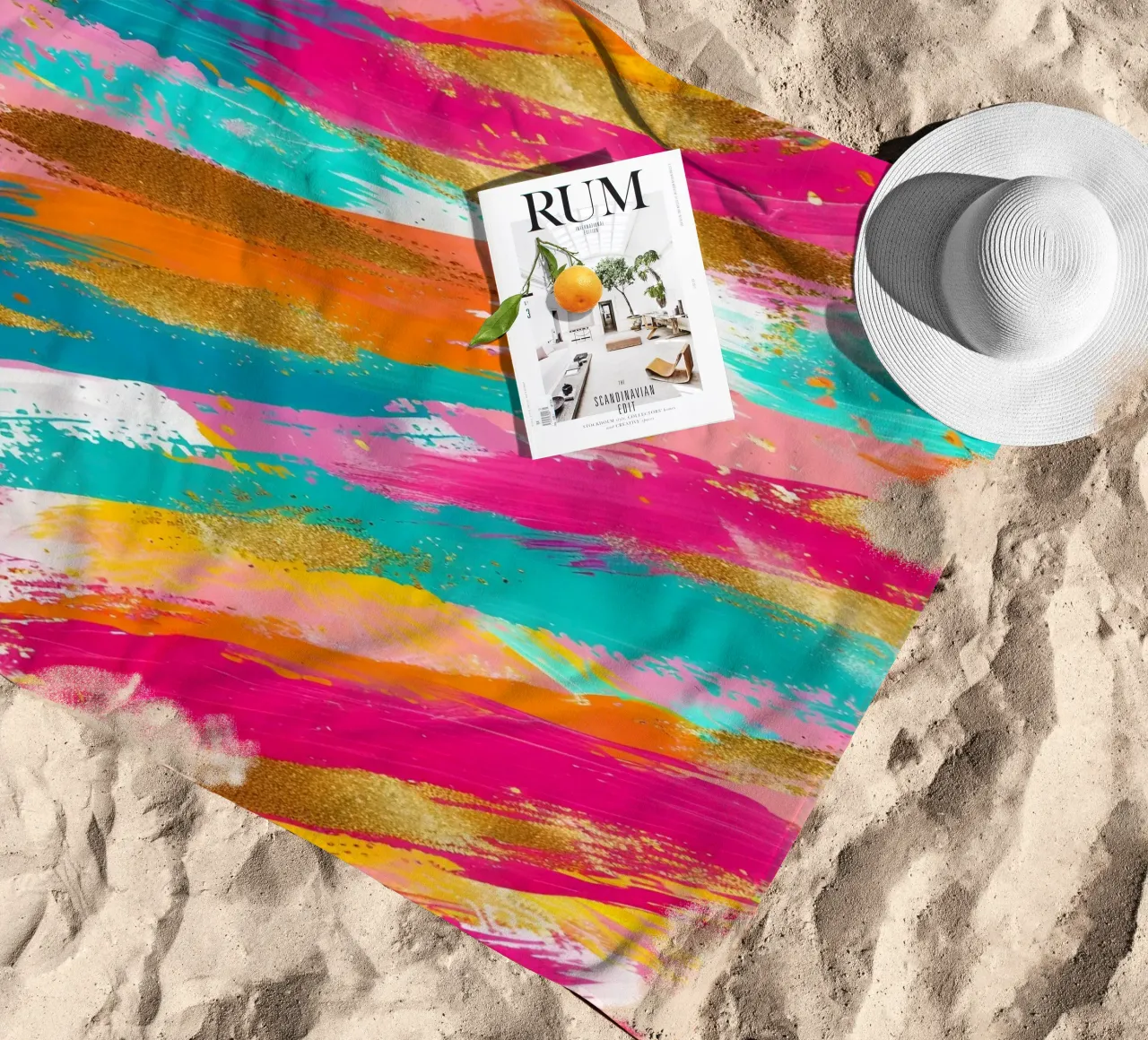 Tratti astratti in oro e neon - Pop Art dalla texture vibrante telo mare da NorwesClub