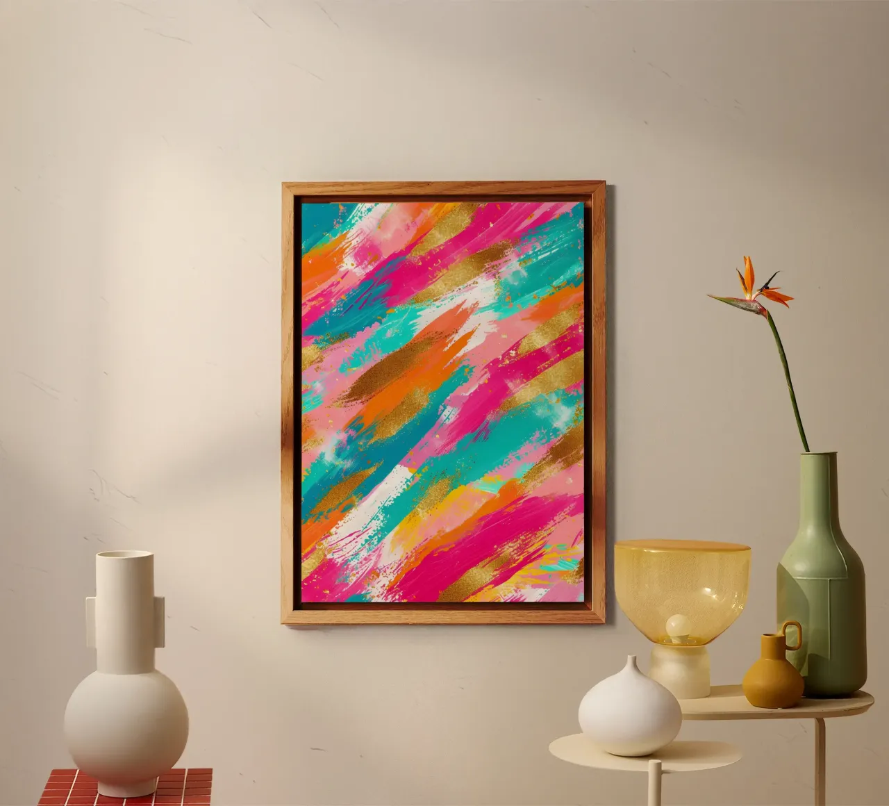 Tratti astratti in oro e neon - Pop Art dalla texture vibrante alluminio dibond da NorwesClub