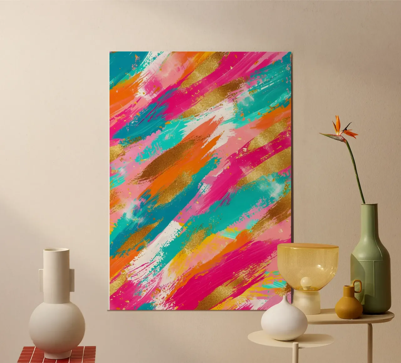 Tratti astratti in oro e neon - Pop Art dalla texture vibrante alluminio dibond da NorwesClub