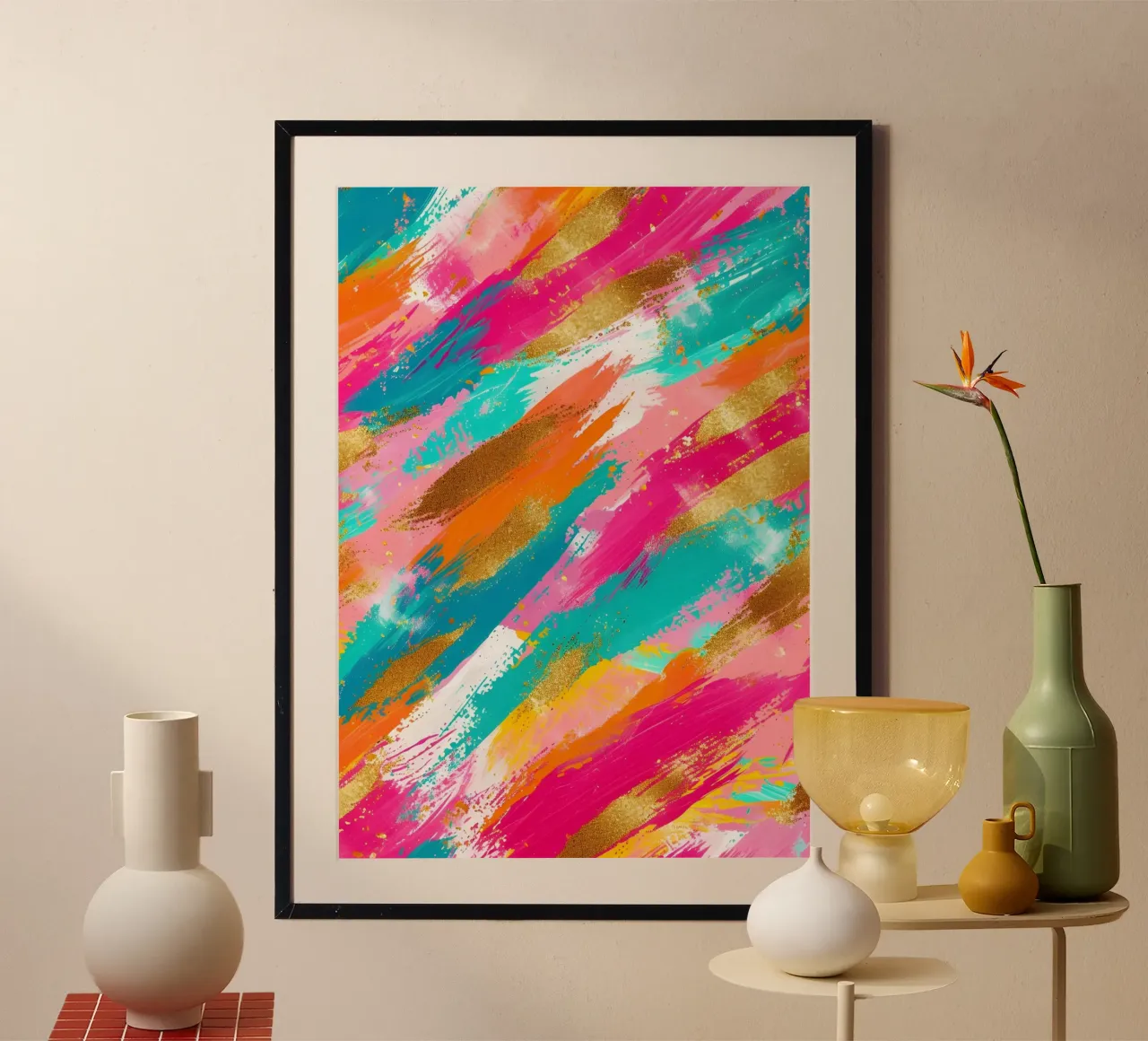 Tratti astratti in oro e neon - Pop Art dalla texture vibrante poster da NorwesClub