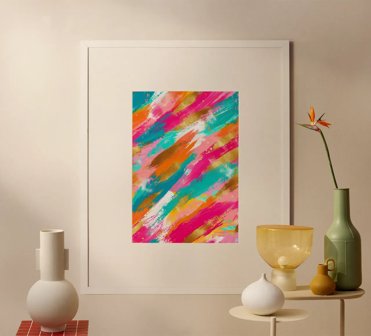 Tratti astratti in oro e neon - Pop Art dalla texture vibrante poster da NorwesClub