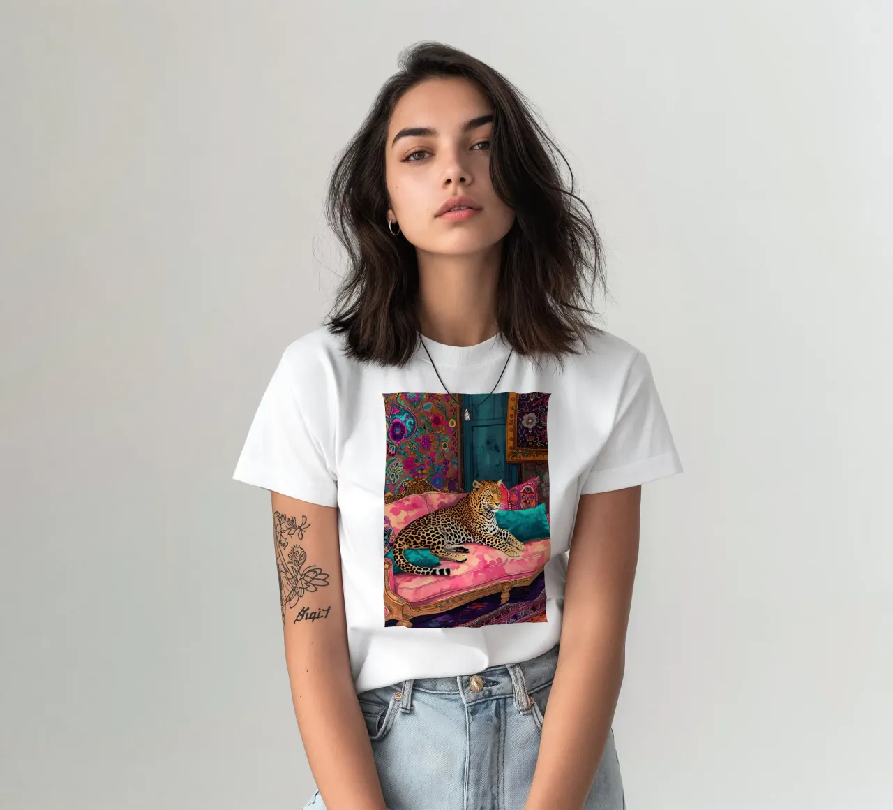 Leopard on Bohemian Sofa | Maximalist Psychedelic Interior P t-shirt by NorwesClub