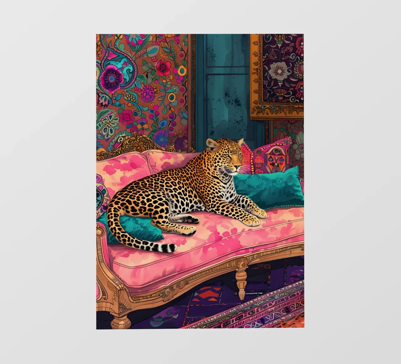 Leopard on Bohemian Sofa | Maximalist Psychedelic Interior P pvc cover by NorwesClub