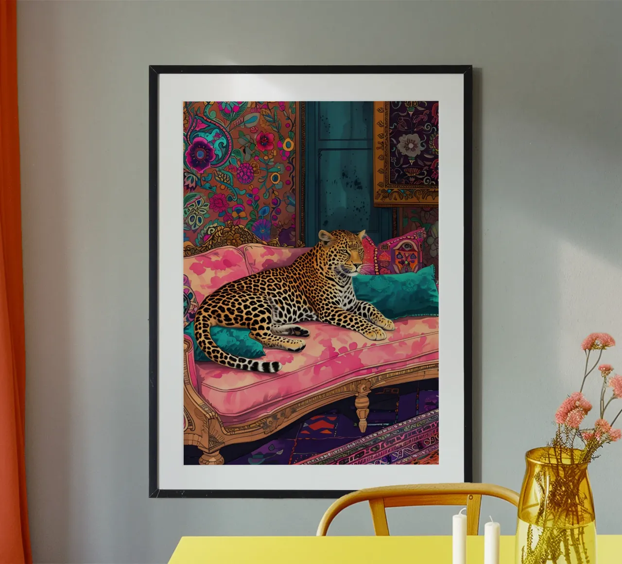 Leopard on Bohemian Sofa | Maximalist Psychedelic Interior P hahnemühle by NorwesClub