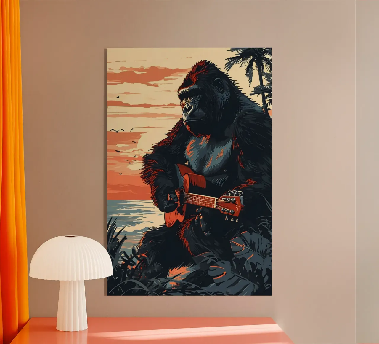Gorilla mit Gitarre am Meer plexiglass da WILD ART