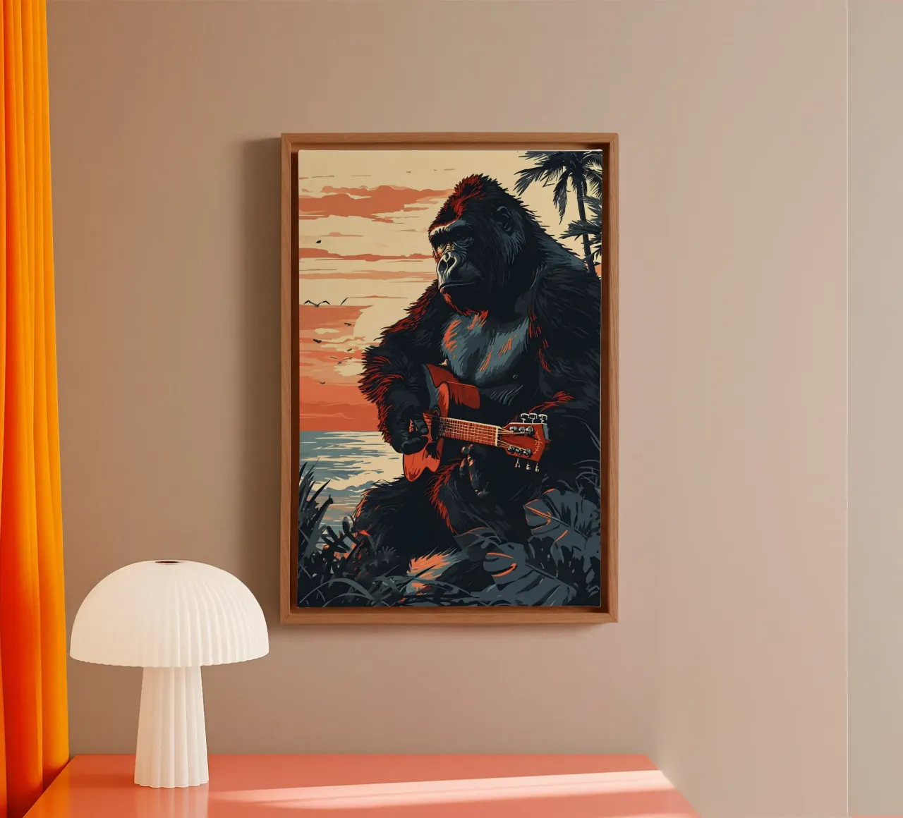 Gorilla mit Gitarre am Meer tela con Cornice a cassetta da WILD ART