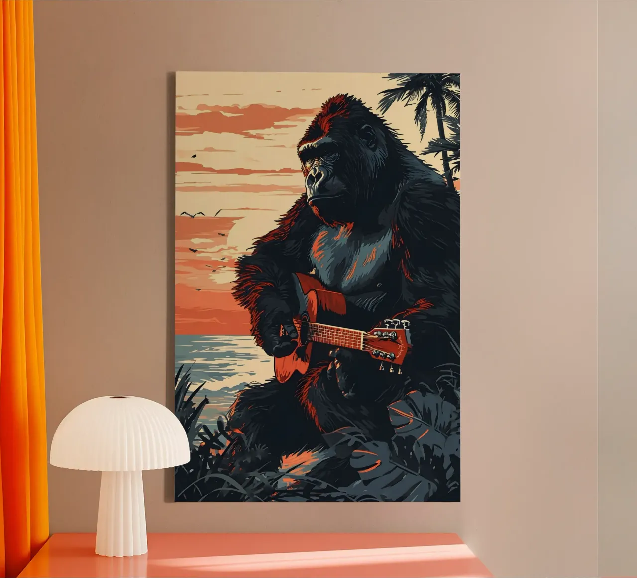 Gorilla mit Gitarre am Meer tela con Cornice a cassetta da WILD ART