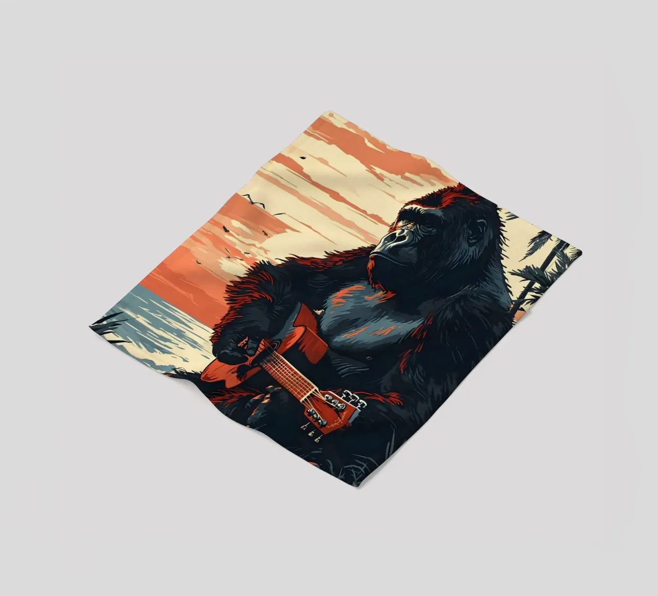Gorilla mit Gitarre am Meer coperta in pile da WILD ART