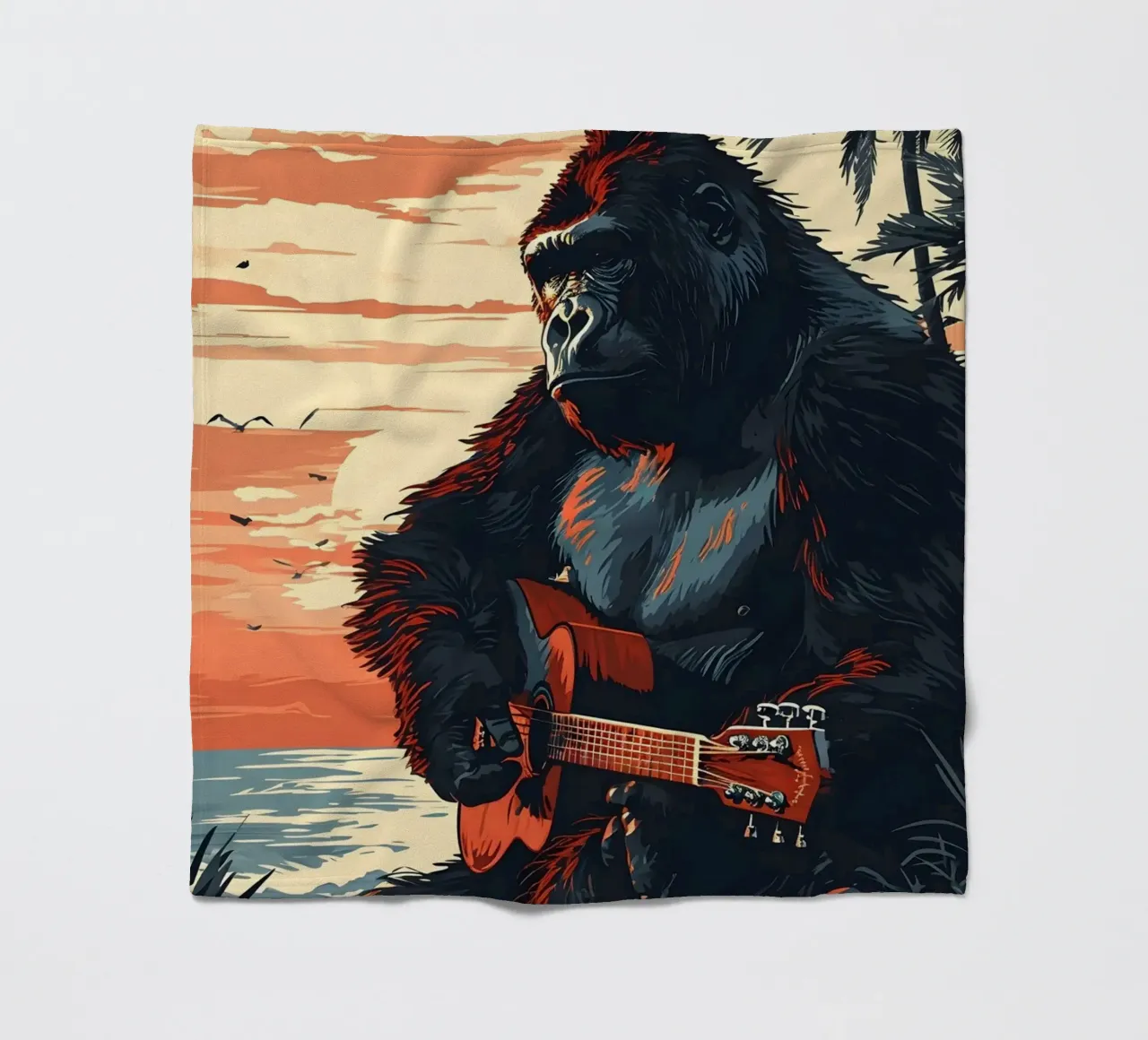 Gorilla mit Gitarre am Meer coperta in pile da WILD ART