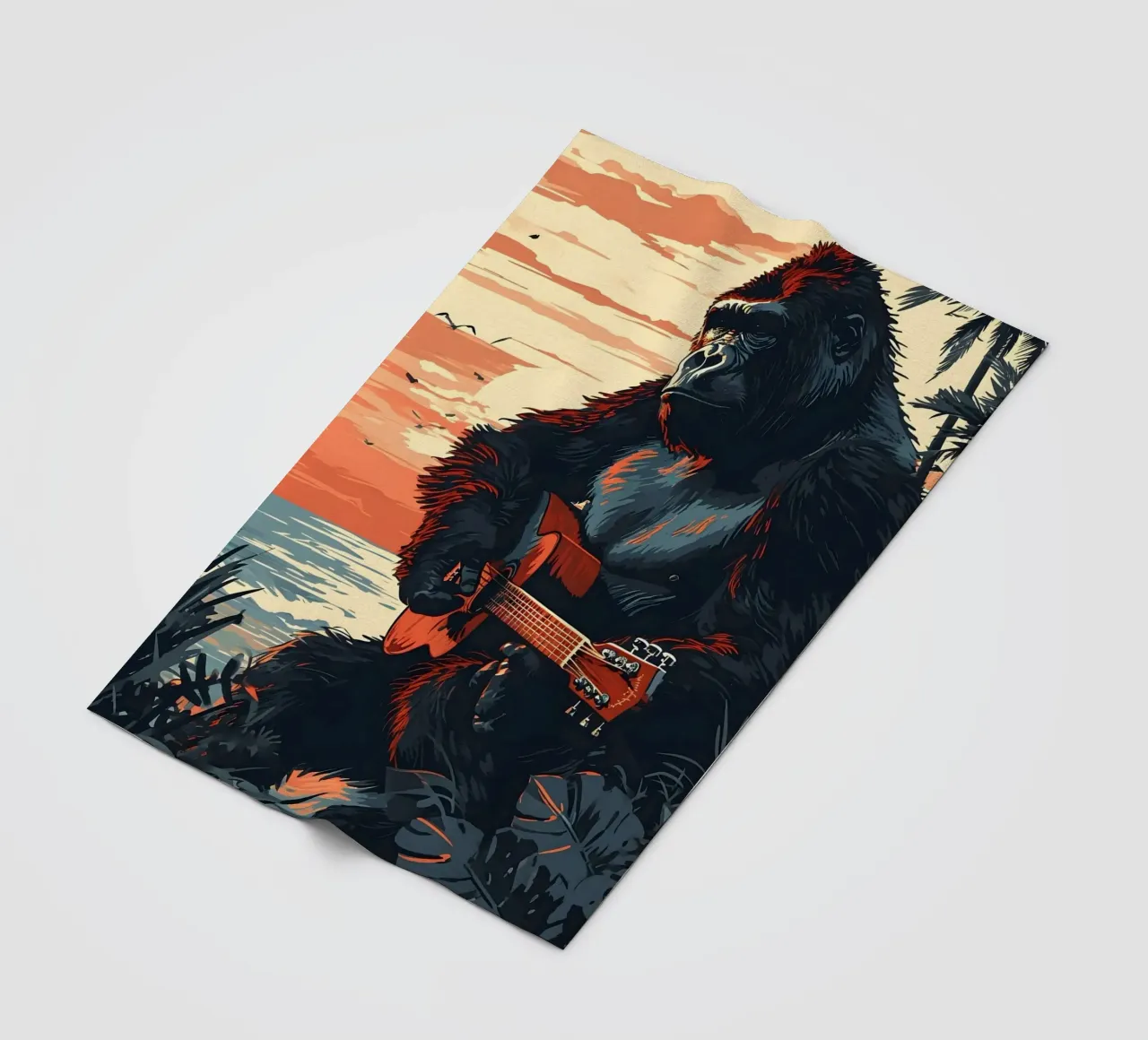 Gorilla mit Gitarre am Meer coperta in pile da WILD ART